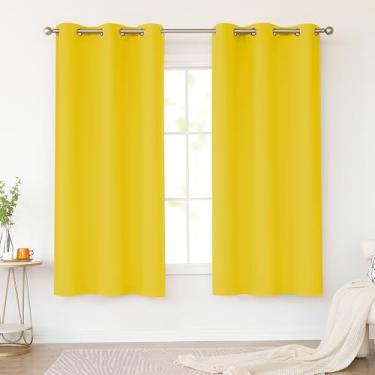 Imagem de KEQIAOSUOCAI Cortinas blackout amarelas brilhantes de 153 cm de comprimento para quarto de meninas, 2 painéis com ilhós, isolamento térmico, bloqueador de sol, cortinas para quarto de bebê, sala de