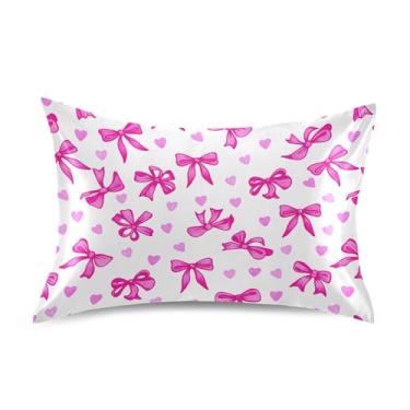 Imagem de SEHANY Capas de almofada de seda com laço rosa para cabelo e pele, capas de almofada de cetim respiráveis macias e refrescantes com fecho de envelope, tamanho king (50 x 76 cm)