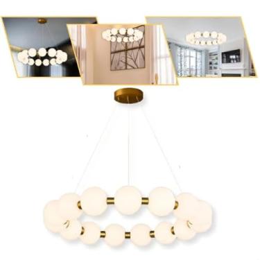 Imagem de Lustre Pendente Dourado Led 15 Bolas Globo Jabuticaba 3 Em 1