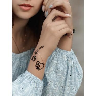 Imagem de 2 peças de tatuagem minimalista, macia, fofa, quente, estampa de pata, urso, festa, presente de Natal, braço, ombro, clavícula, abdômen, perna, temporária, impermeável, adesivo de tatuagem