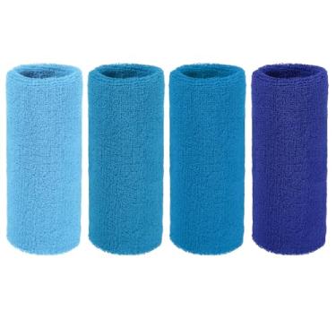 Imagem de YELARXI Pulseiras de suor, pulseiras para esportes de suor 15 x 7,6 cm e pacote com 4 e azul escuro/azul celeste/azul lago/azul (tênis/basquetebol/futebol/homens e mulheres)