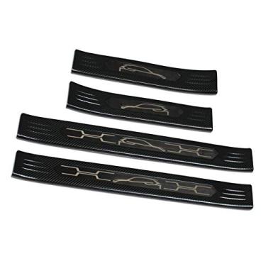 Imagem de Beautost Adequado para Toyota VENZA 2021 Porta Externa Scuff Placa Guarda Acabamento Estilo Esportivo Aço Inoxidável (Fibra de Carbono Preta)