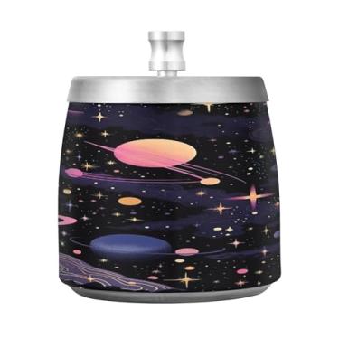 Imagem de Wassud Cinzeiro para Cigarros Interior Exterior Astronomia Ilustração Design (4) Cinzeiro com Tampa Aço Inoxidável À Prova de Vento Inodoro Metal Tabuleiro de Cinzeiro Casa Escritório Pátio Varanda