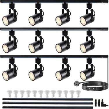 Imagem de Bravsekai Kit De Cabeças De Iluminação De Trilho Led, Cabeças De Luzes De Trilho Gu10 Reguláveis De 12 Luzes Com Trilhos De Luz Tipo H De 14,76 Pés, Holofote De Teto Branco Quente 3000K, Lâmpadas L