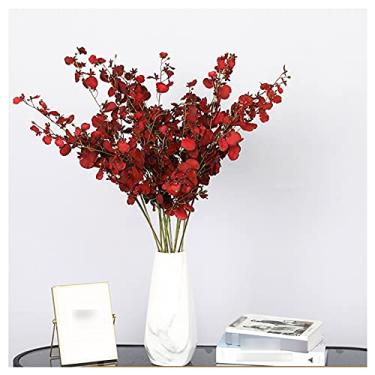 Imagem de Flores artificiais simulação de orquídea dançante interior flor high-end mesa de jantar flor interior sala de estar estilo pastoral decoração de flores de seda (vermelho)