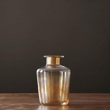 Imagem de YYBOES Vaso de vidro para flores, moderno, minimalista, listrado, vaso de vidro, personalidade criativa, sala de estar, mesa de jantar, vaso de metal, artesanato (tamanho: A) para decoração de centro