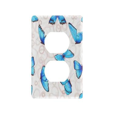 Imagem de Wassud Delicadas borboletas azuis interruptor de parede capa decorativa para tomada tamanho padrão para tomadas elétricas duplex