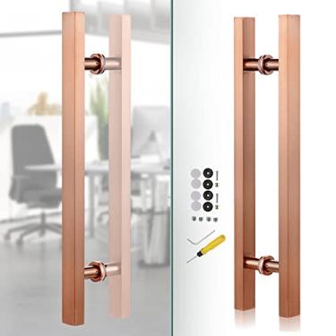 Imagem de FAFACAI Maçaneta de porta de vidro, barra deslizante de porta de celeiro em ouro rosa, ferragens de substituição para porta de despensa (comprimento 100 cm)) (comprimento 60 cm))