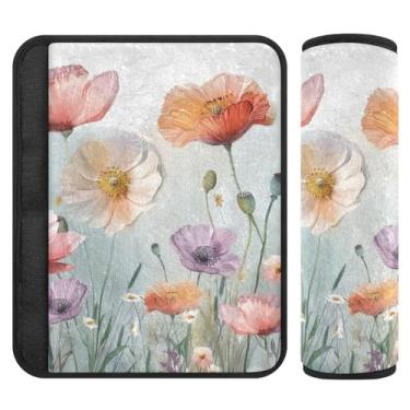 Imagem de Burbuja Capa para cinto de segurança de carro com flores em aquarela macia e confortável para alça de ombro de assento de carro, 1 par médio