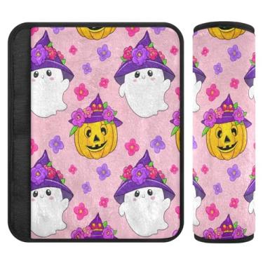 Imagem de Burbuja Capa para cinto de segurança de carro Cute Ghosts Pumpkins Protetor de cinto de segurança de carro macio confortável para alça de ombro de assento, 1 par médio