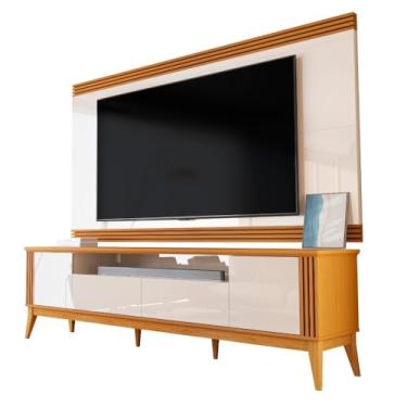 Imagem de Rack Bancada com Painel Detalhe Ripado Vetro Para TV Até 75 Polegadas 2,18m Madeirado/Off White