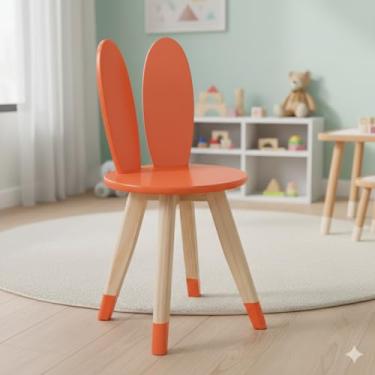Imagem de Cadeira Infantil Coelho com Pés de Madeira Pinus e Tampo MDF, Azul, 61.5cm Altura, Suporta 20kg (Laranja)