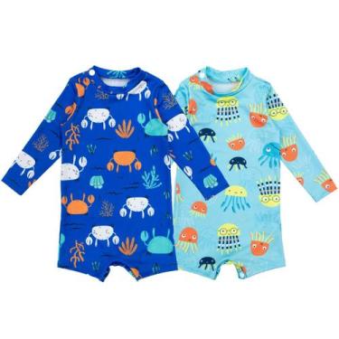 Imagem de Kit 2 Macaquinhos Praia Com Proteção Uv Infantil Verão - Fofotinhos, S