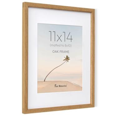 Imagem de Fun Memories Moldura para fotos de 28 x 35,5 cm, moldura de madeira de carvalho maciça natural com vidro temperado HD, moldura de madeira simples moderna de 28 x 35,5 cm, fosco para fotos de 20 x 25,4