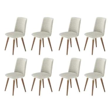 Imagem de Kit de 8 Cadeiras de Madeira Maciça Estofada Dakota - Natural c/ Boucl