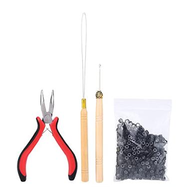 Imagem de Semme Kit de Ferramentas de Extensão de Cabelo, Alicate Profissional Com Cabeça Curva e 2 Agulhas de Puxar, 500 Micro Anéis para Extensão de Cabelo Completa, Adequado para a Maioria (BLACK)