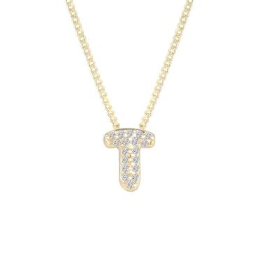 Imagem de Colar feminino banhado a ouro 14K com inicial – pingente grosso de letras de bolhas com strass, joia de nome personalizado para ela, colar delicado e elegante, presente de dia dos namorados
