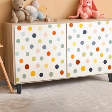 Imagem de HunnmingRe 4 peças de cortinas de armário de sala de aula para prateleiras 61 x 61 cm cortinas autoadesivas para escola, jardim de infância, creche, sala de aula primária, sala de jogos (Morandi Dots)