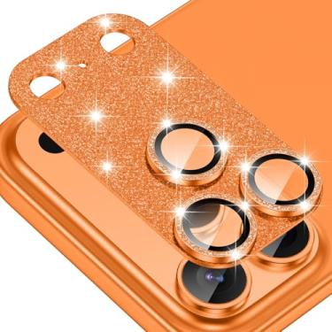 Imagem de Tccvayar Protetor de lente de câmera para iPhone 17 Pro Max [antiarranhões] [Ultra HD Clear] [Forte aderência] Capa de tela de vidro temperado de liga de alumínio metálico (glitter laranja cósmico)
