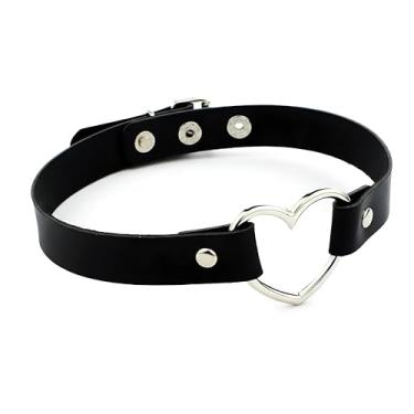 Imagem de Millennials In Motion Colar gargantilha de coração feminino de couro gótico com gola de coração cosplay colar emo punk rave