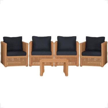 Imagem de Mesa E 4 Poltronas Madri Corda Náutica Estofado 12 Trama Terra Cota