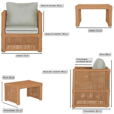 Imagem de Mesa E 3 Poltronas Madri Corda Náutica Estofado 3 Trama Terra Cota