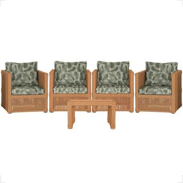 Imagem de Mesa E 4 Poltronas Madri Corda Náutica Estofado 5 Trama Terra Cota