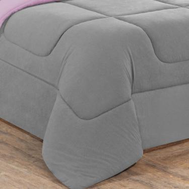 Imagem de Kit Edredom + Jogo De Lençol Malha 100% Algodão Gran Moratta 6 Peças Casal - Cinza/Rosa Bebê