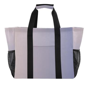 Imagem de ODAWA Bolsa de mercearia portátil dobrável grande gradiente rosa azul - bolsa de mão de lona reutilizável com bolsos com zíper