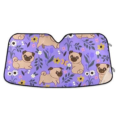 Imagem de Pugs and Flowers Persiana de carro, para-sol de janela, para para-brisa dianteiro de caminhão, acessórios de carro de verão