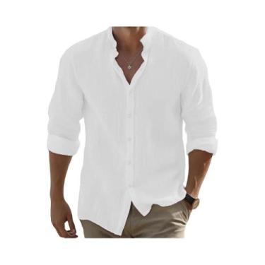 Imagem de Camisa De Verão Masculina plus Size Em Algodão E Linho De Manga Longa,