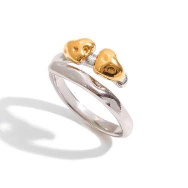 Imagem de Izpack Anel de compromisso de coração duplo dourado de aço inoxidável, simples, minimalista, corações, ajustáveis, abertos, empilháveis, anéis de dedo para mulheres, joias de noivado modernas