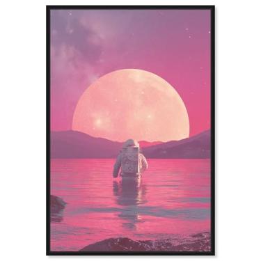 Imagem de Synthwave Spacewalker I Impressão em tela Astronauta Arte de parede por Art Remedy, moldura preta, 40,6 x 61 cm