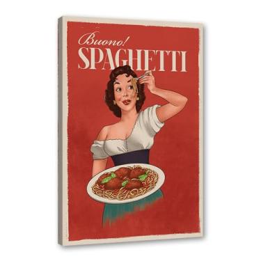 Imagem de Impressões em tela engraçadas italianas de comida e bebida – Pôster retrô de mulher em vidro com Limoncello Spaghetti Vino Pasta Cozinha Bar Decoração de parede (SKU3,20.3x30.5 cm = (20x30cm