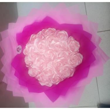 Imagem de Buquê de Rosas Eternas de Cetim c/Coroa (20 Rosas+ Coroa ou MSG) (Rosa Claro)