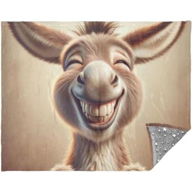 Imagem de TSENQUE Lindo cobertor de lã de burro rindo para acampamento, cobertores aconchegantes para mulheres, presente 178 cm x 139 cm, cobertor xadrez personalizado