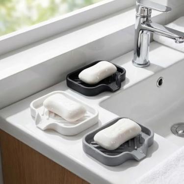 Imagem de Generic Saboneteiras de silicone retangulares autodrenantes prolongam a vida útil do sabão (3 peças - preto-branco-cinza)