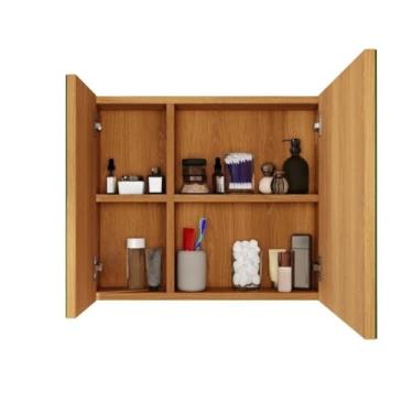 Imagem de Espelheira Suspensa Com 2 Portas Espelhadas Ideal Para Banheiro(Nature)