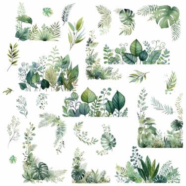 Imagem de CRASPIRE 8 folhas adesivos de janela folha verde planta tropical folhas Monstera adesivo de parede decalques de janelas PVC à prova d'água adesivos adesivos removíveis para decoração de quarto de casa