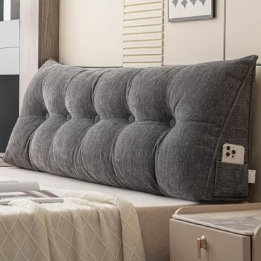 Imagem de Travesseiro para cabeceira de cama solteiro para dormitório, cabeceira de cama solteiro GG, com capa removível e dois bolsos laterais grandes, para camas, sofás, pisos, etc. Especialmente para sentar