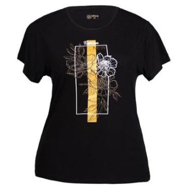 Imagem de Blusa Feminina Vitória Plus Size Floral Strass Preto-Feminino