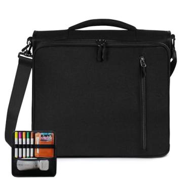 Imagem de Fichário com zíper de 3 anéis de 5 polegadas com capacidade para 500 folhas, pasta expansível de 6 abas, design de vários bolsos, alça de ombro e alça para ensino médio e escritório (preto)