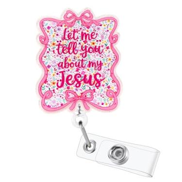 Imagem de Carretel de crachá cristão fofo rosa Jesus Nurse Badge Reels Coquette Bow Let Me Tell You About My Jesus Porta-crachá retrátil com clipe Kawaii, acessórios para carretel de crachá de hospital médico