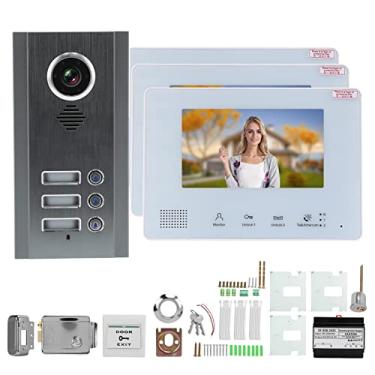 Imagem de Qinlorgo de Campainha de Interfone Com Vídeo Porteiro de 2 Fios Monitor HD de 7 Em Aço Inoxidável Campainha Inteligente Com Visão Noturna Fechadura de Controle Elétrico Câmera (3 famílias