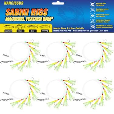 Imagem de Narcissus Sabiki Rigs para pesca marítima, pacote com 12 plataformas de penas de cavala pré-amarrada com 60 ganchos, contas luminosas e insetos biônicos, perfeitas para cavala, pollock, bacalhau