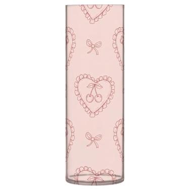 Imagem de CEBUGI Vaso de flores de coração, 10 x 30 cm, vaso cilíndrico para flores, vaso transparente inquebrável para festa de casamento, decoração de casa