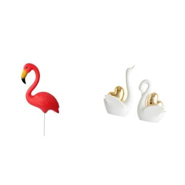 Imagem de Whtkoph Estatueta Decorativa de Flamingo E Cisne para Jardim, Ideal para Artesanato de Natal, Decoração de Casal, Mesa, Prateleira Ou Entrada.
