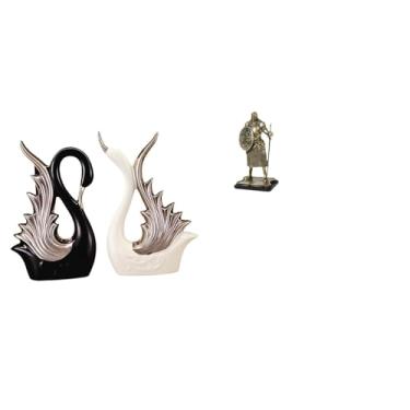 Imagem de Whtkoph Estatuetas de Cisne Cavaleiro em Cerâmica, Escultura Europeia, Ornamento de Mesa, Estátua Criativa para Estante, Aniversário, Lareira, Entrada, Sala D