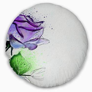 Imagem de Designart Linda rosa azul com folhas floral sala de estar, sofá, almofada de alta qualidade + capa de almofada impressa em ambos os lados 40 cm