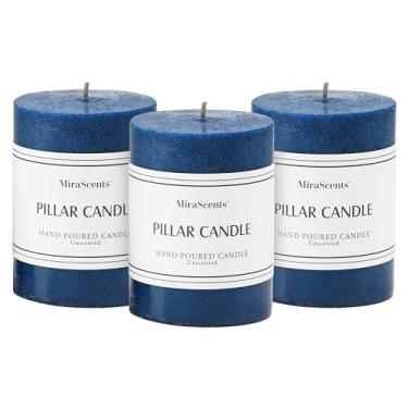 Imagem de Conjunto de 3 velas de pilar azul marinho de 7,6 x 10 cm, velas de pilar sem perfume, velas grandes sem gotejamento e sem fumaça, vela para decoração de casa, mesa de jantar, casamentos, feriados